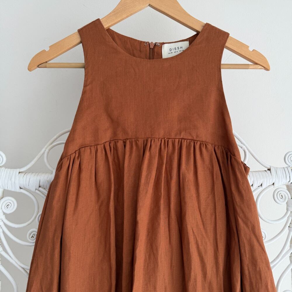 DISSH Linen Maxi Dress 6 Teracotta Minimalist Quiet Luxury Natural Earthy Boho - Picture 2 of 9